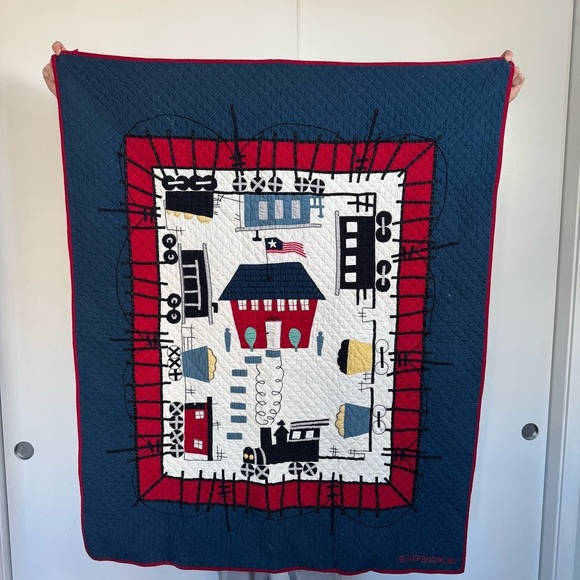 Judi Boisson‎ "Local Loco" in Old Blue-White-Crimson Hanging Crib Quilt - Picture 1 of 8